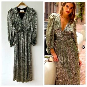 EXC ba&sh Bash Celie Metallic Balloon Sleeve Maxi Dress Gown 4